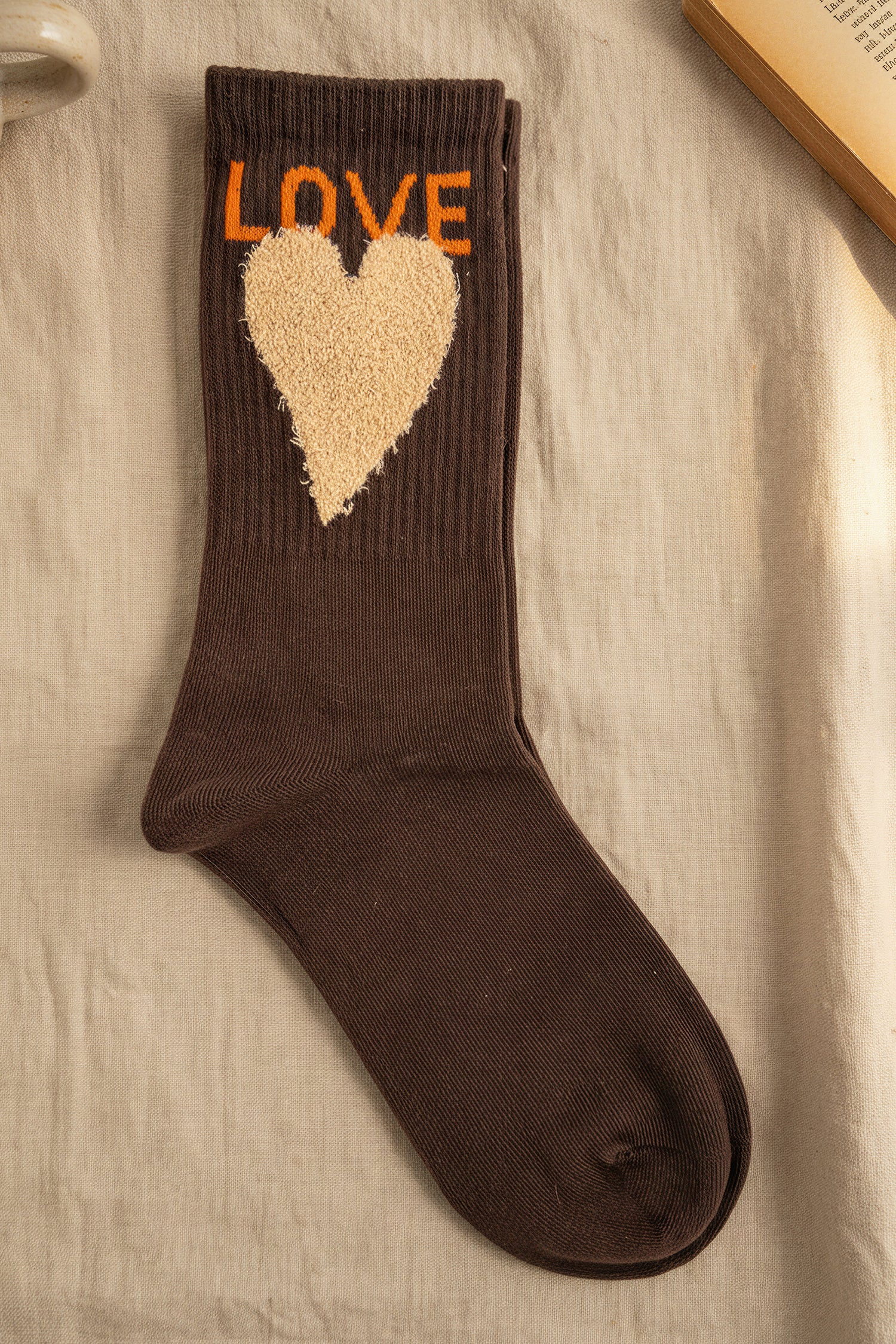 Socken mit Herz-Motiv, braun