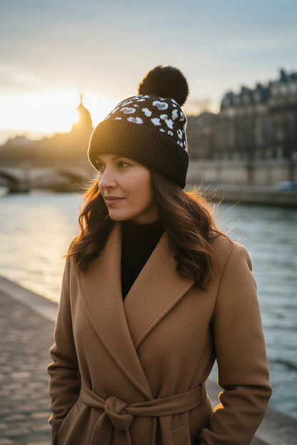 Mütze mit Leo-Muster, schwarz