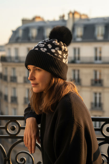 Mütze mit Leo-Muster, schwarz