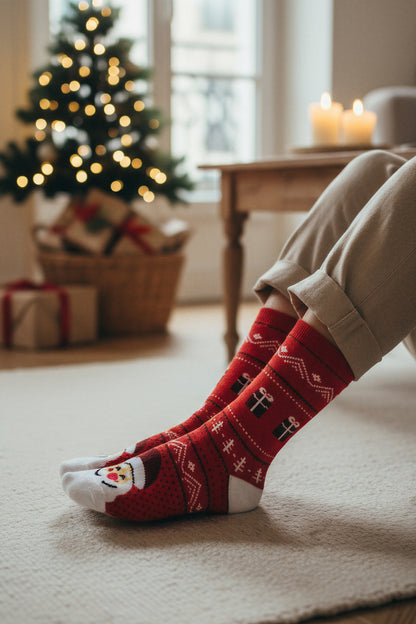 Socken mit Weihnachts-Motiv, rot