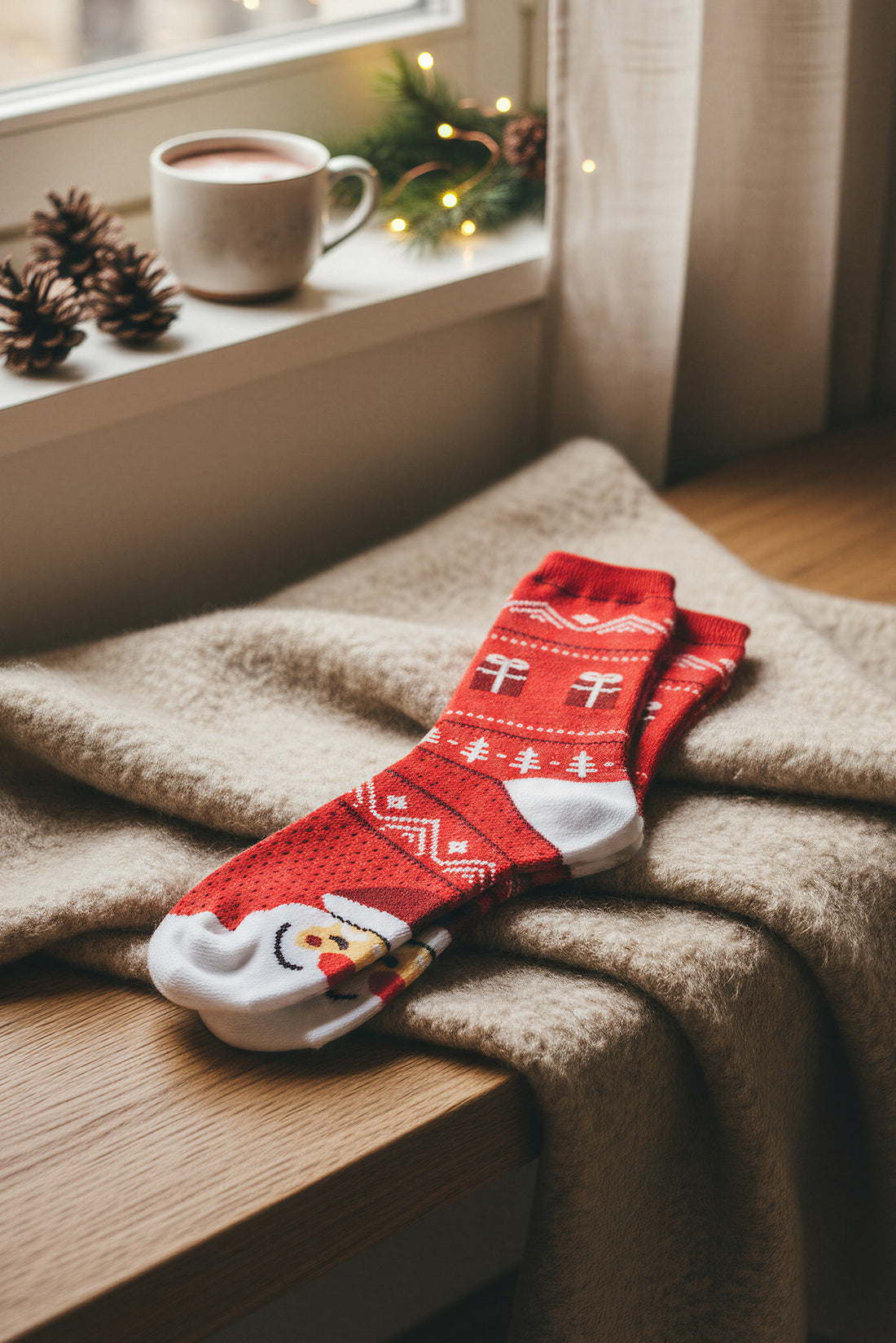 Socken mit Weihnachts-Motiv, rot