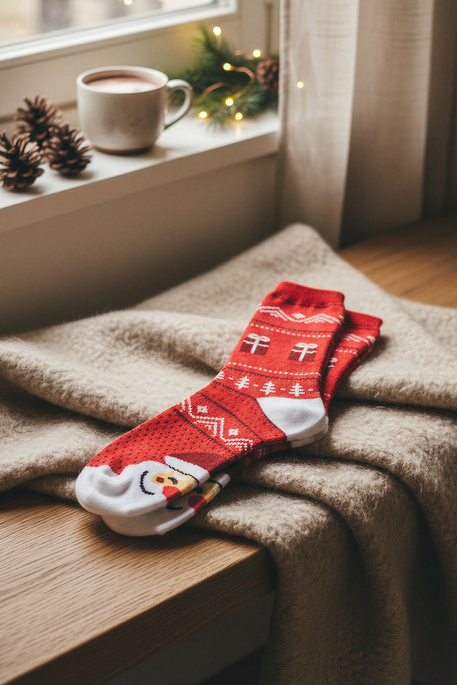 Socken mit Weihnachts-Motiv, rot