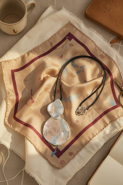 Lange Kette mit großem silberfarbenem Anhänger