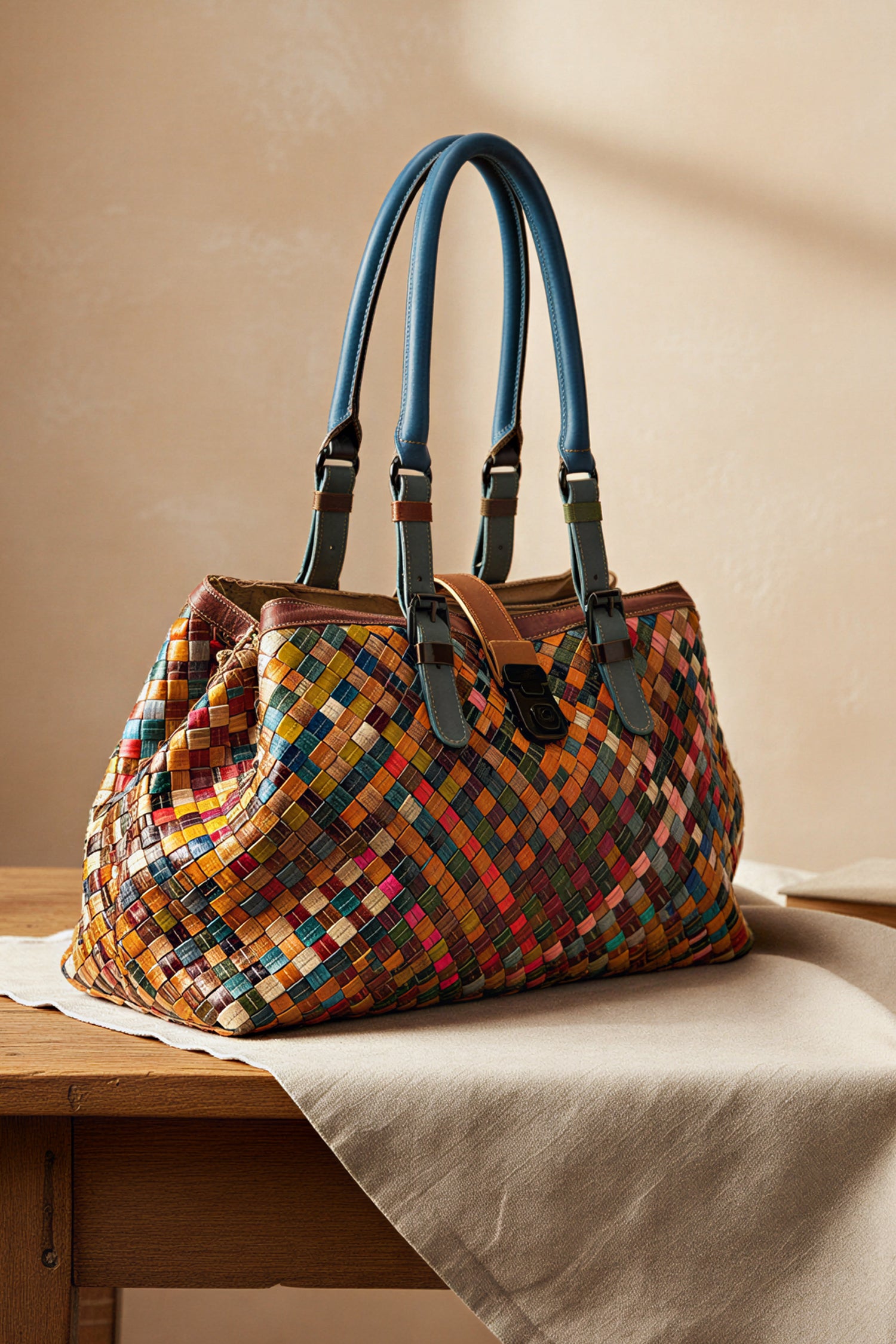 Bunte Lederhandtasche Geflochten