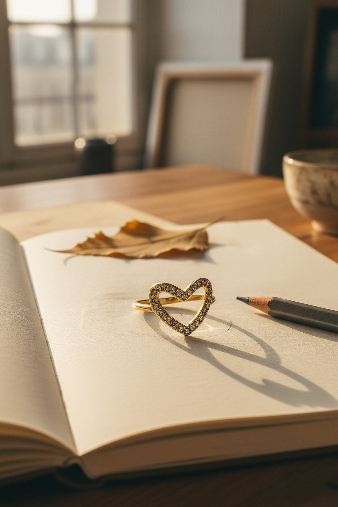 Herz-Ring aus Edelstahl mit Strasssteinchen