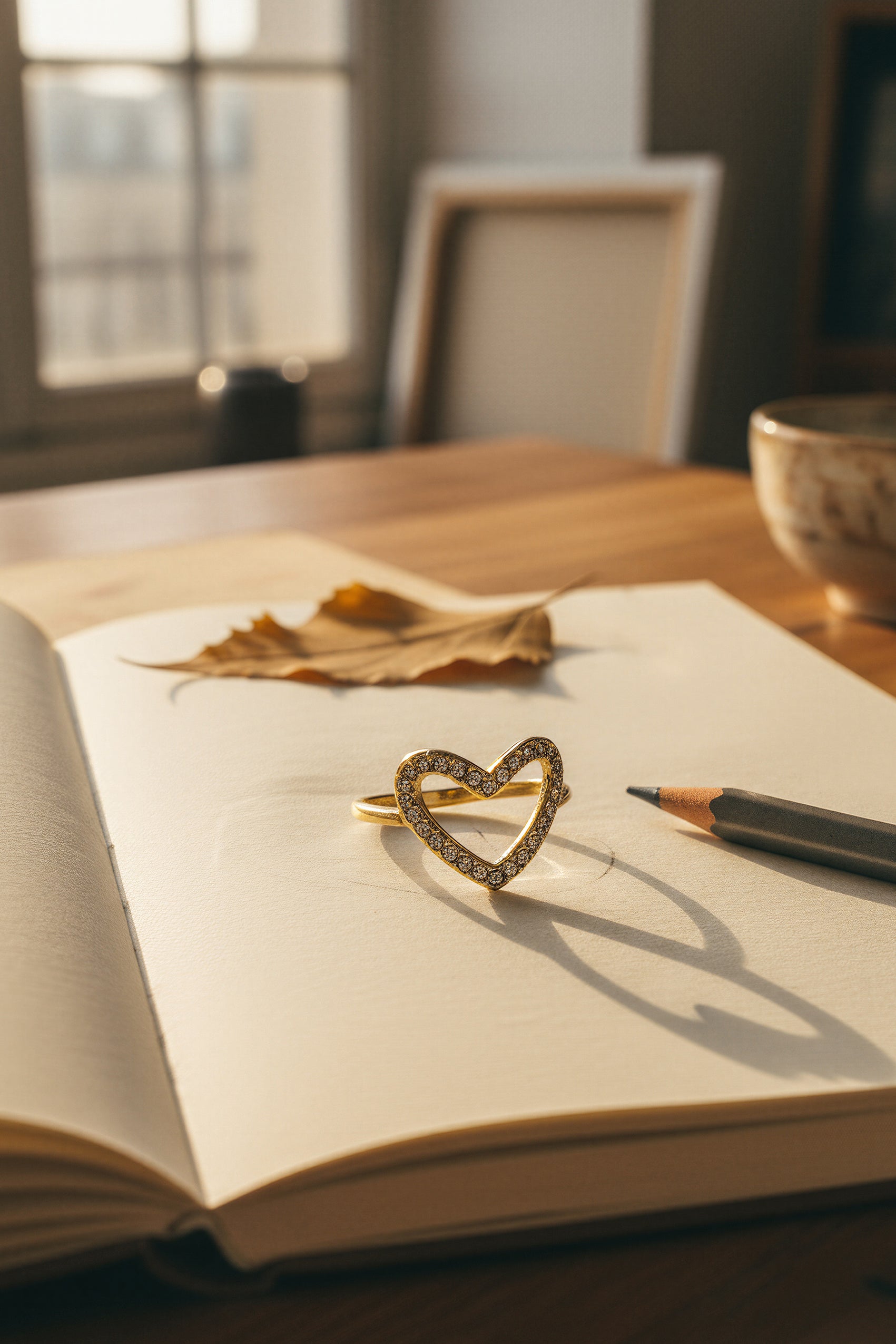 Herz-Ring aus Edelstahl mit Strasssteinchen