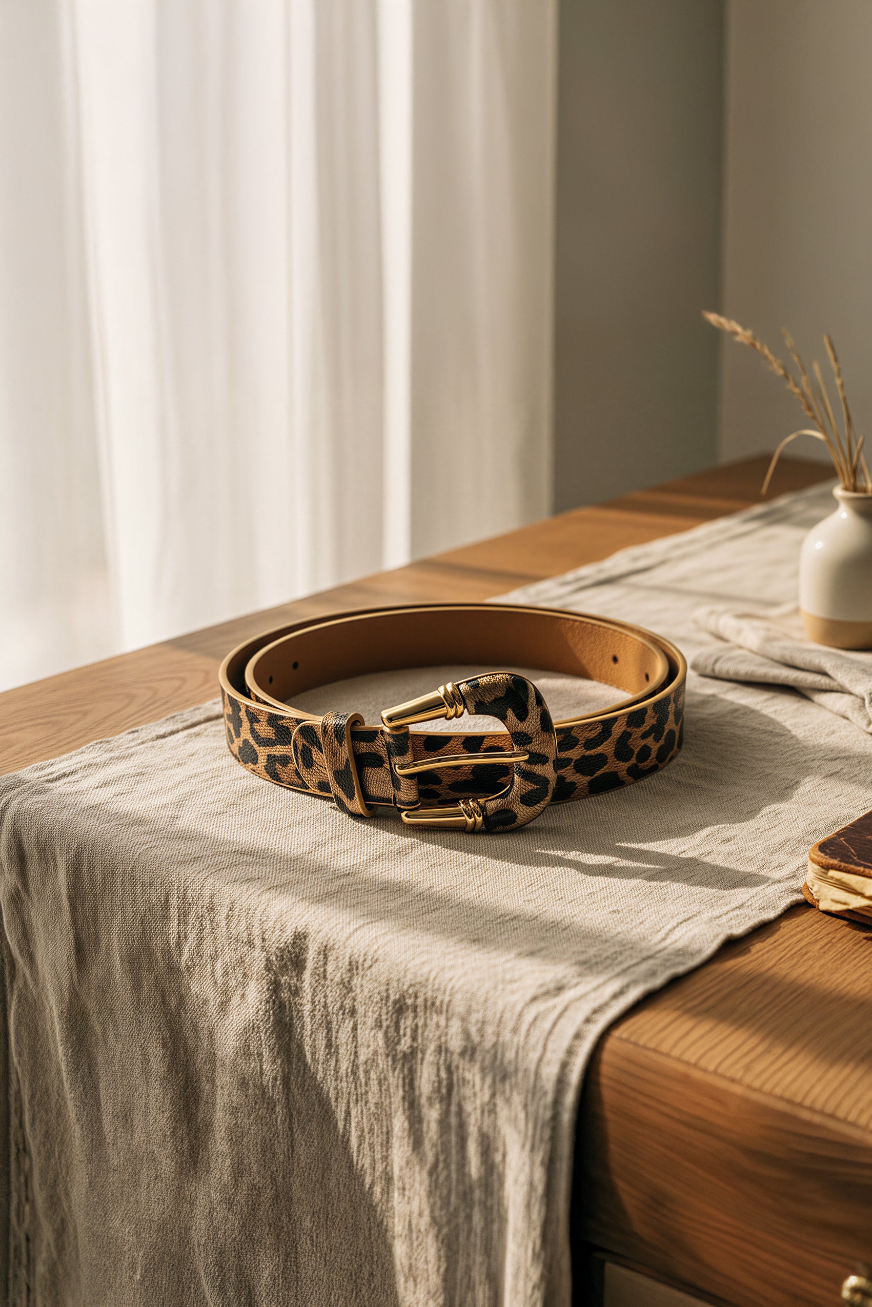 Leopardengürtel mit goldener Schnalle