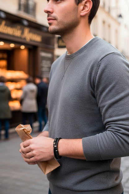 Armband aus Kunstleder mit Edelstahlverschluss, schwarz