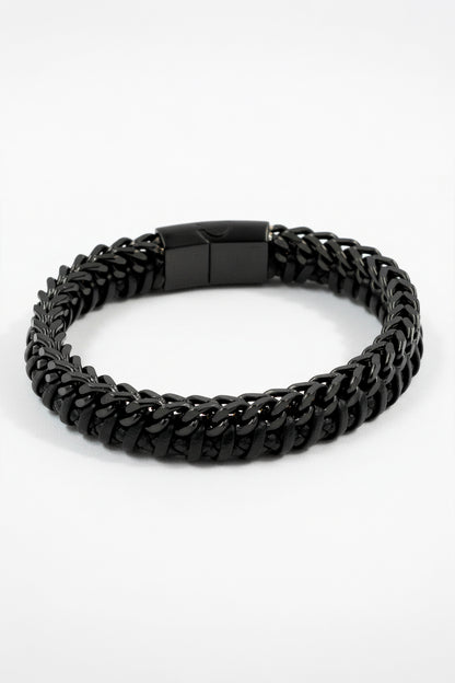 Geflochtenes Kunstlederarmband mit Edelstahlverschluss, schwarz