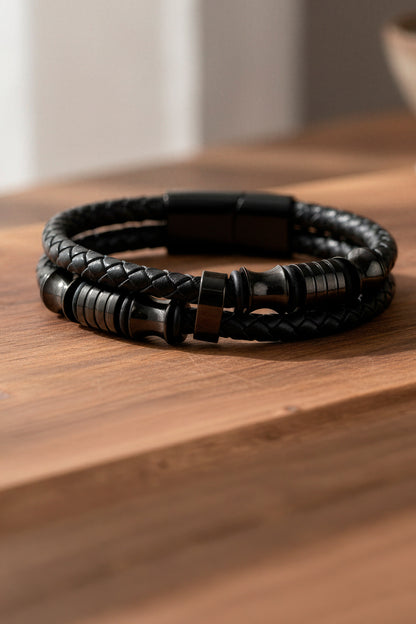 Armband aus Kunstleder mit Edelstahlverschluss, schwarz