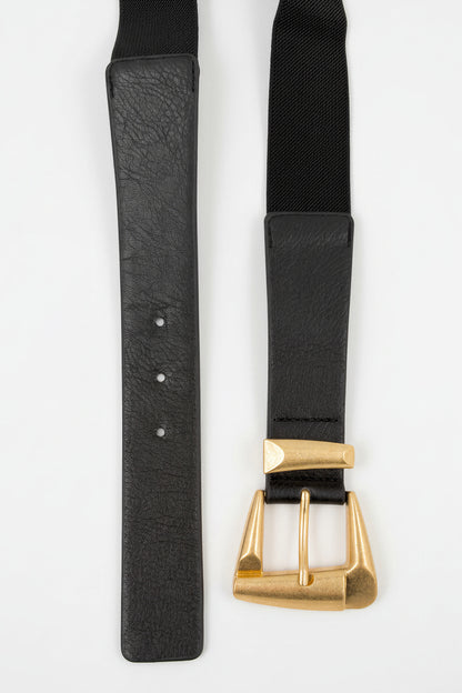 Schmaler Stretchgürtel in Schwarz mit goldener Schnalle